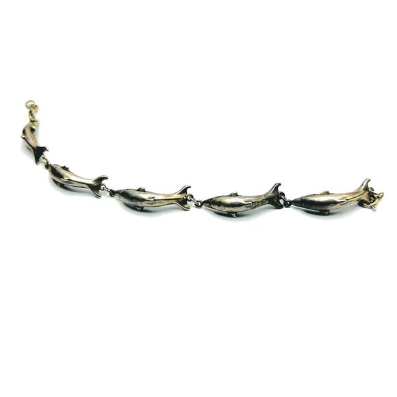 Vintage 70s Shube's Sterling Silver Dolphin Link Bracelet—Signed Statement Piece - Picture 7 of 13